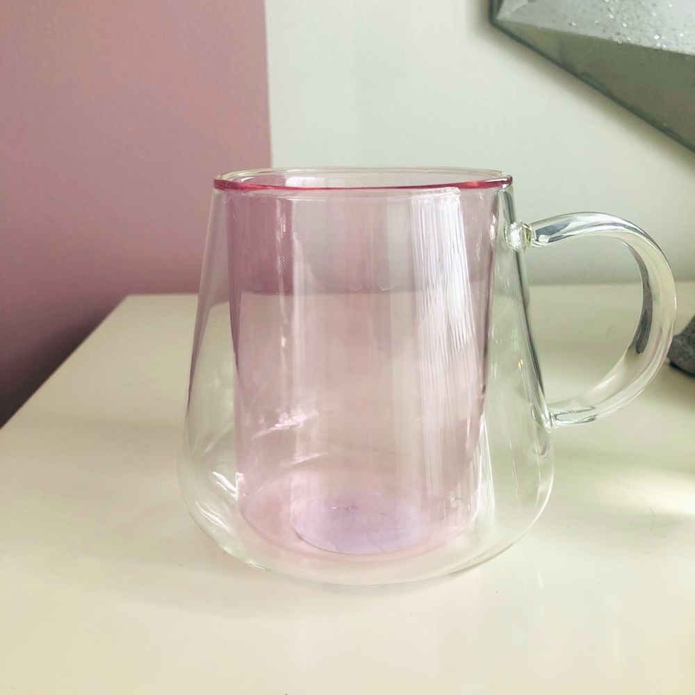 David’s tea pink glass latte mug
